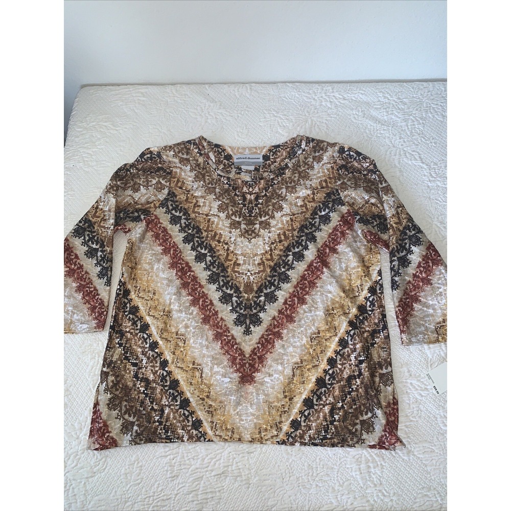 NEW Alfred Dunner Madacascar Top Shirt Women's Boho Retro 90s Artsy Petite Small